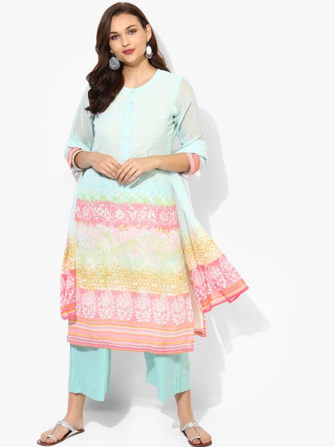 

Biba Women Blue Printed Kurta with Palazzos & Dupatta
