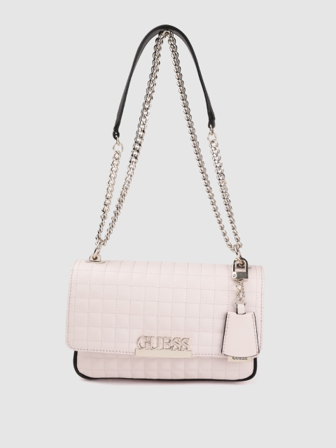 

GUESS Pink Quilted Structured Shoulder Bag with Tab