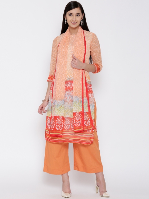

Biba Orange Printed Kurta with Palazzo Trousers & Dupatta