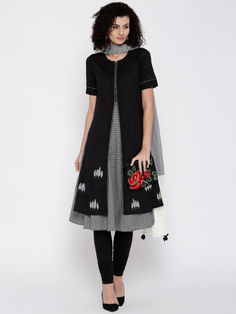 

Biba Black Layered Churidar Kurta with Dupatta