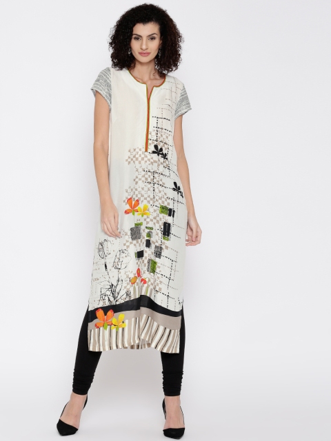 

Biba Women Off-White Printed Straight Kurta