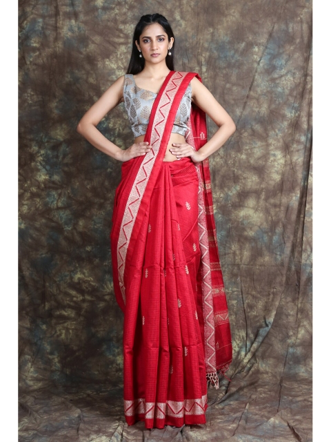 

Arhi Red & Silver-Toned Ethnic Motifs Zari Pure Silk Saree
