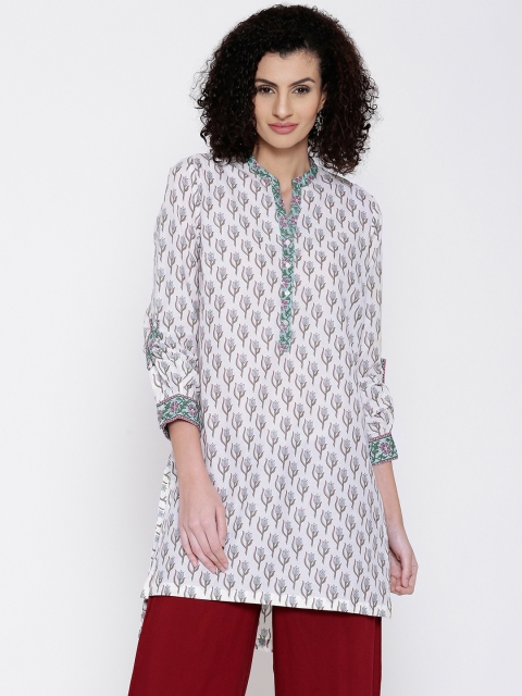 Biba Women White Printed Straight Kurta available at myntra for Rs.449