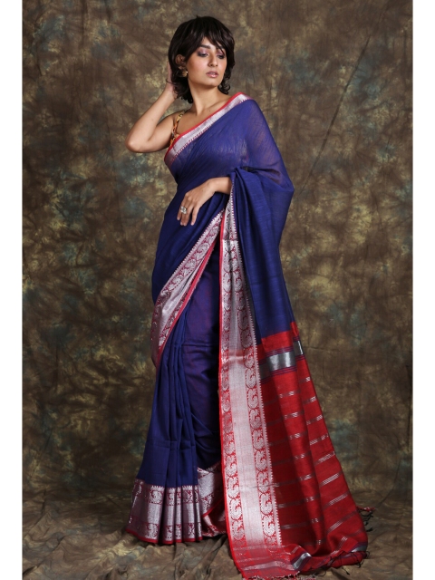 

Arhi Blue & Red Ethnic Motifs Zari Pure Cotton Saree