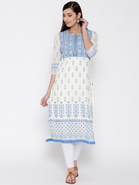 

Biba Women White Printed Straight Kurta