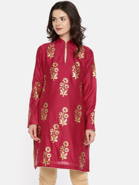 

Biba by Rohit Bal Women Red Floral Printed Straight Kurta