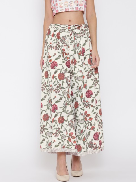 

Biba White & Green Floral Print Palazzos