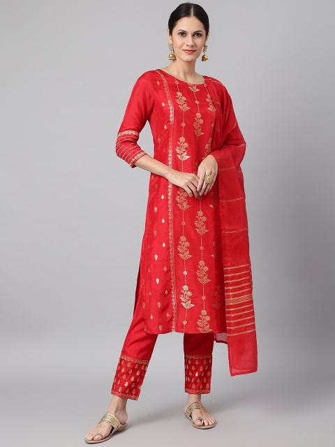

Os Women Pink Panelled Pure Silk Kurta with Trousers