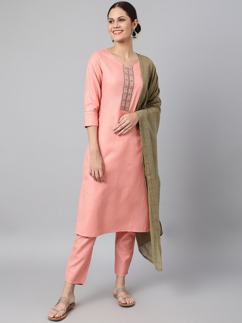

Os Women Pink Yoke Design Kurti with Trousers