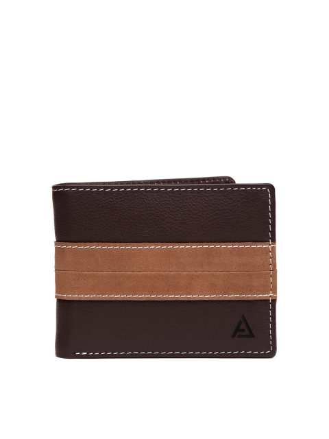 

AVOLT Men Brown & Beige Colourblocked Leather Two Fold Wallet