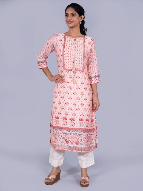 

taruni Women Peach-Coloured Floral Embroidered Poly Silk Kurta