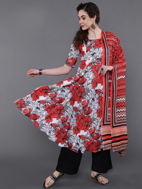 

saubhagya Women White Floral Printed Layered Kurta with Palazzos & With Dupatta