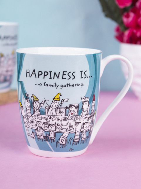 

MARKET99 Set Of 2 Turquoise Blue & White Text or Slogans Printed Ceramic Glossy Mugs Set