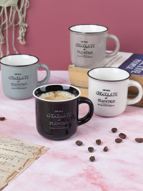 

MARKET99 Set of 4 Assorted Text or Slogans Printed Ceramic Glossy Mugs