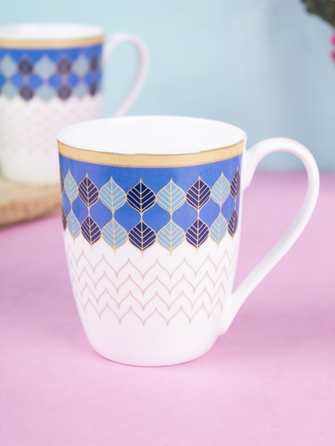 

MARKET99 Blue & White Pack Of 2 Ethnic Motifs Printed Ceramic Glossy Mugs