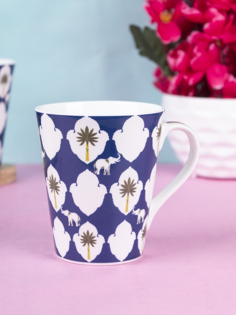 

MARKET99 Blue & White Ethnic Motifs Printed Ceramic Glossy Mug and Bowl Set of Cups and Mugs