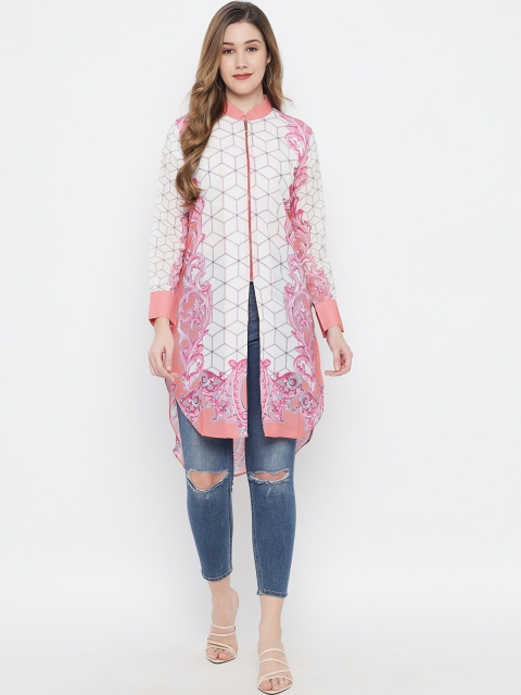 

MAXENCE Pink Ethnic Motifs Printed Asymmetric Hem Kurti