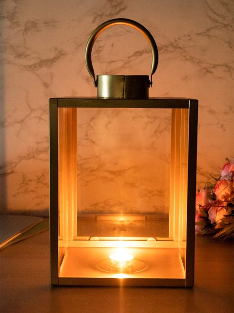

MARKET99 Gold-Toned Lantern Square Candle Holders