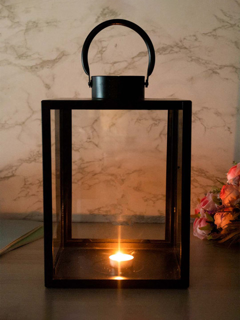 

MARKET99 Black Solid Square Iron Lantern Candle Holder