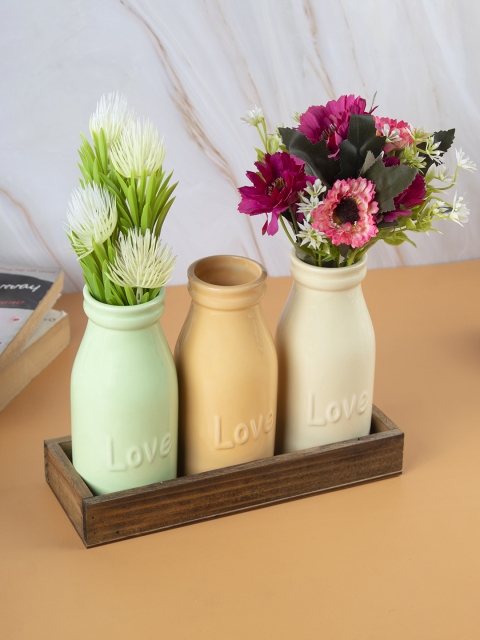 

MARKET99 Set Of 4 Textured Flower Vase & Tray, Green
