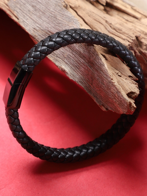 

AQUASTREET Men Black Braided Leather Bracelet