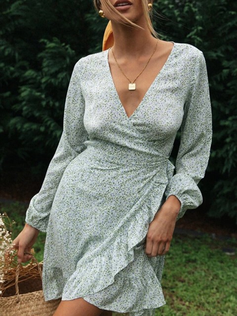 

URBANIC Green & Blue Floral Dress