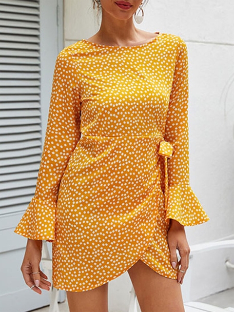 

URBANIC Yellow Printed A-Line Dress