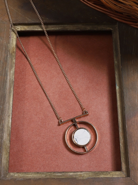 

AQUASTREET Women Orbit Designed Gold-Plated Marble Stone Look Necklace Pendant
