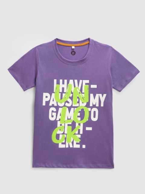 

YK Boys Purple Typography Printed Cotton Running T-shirt