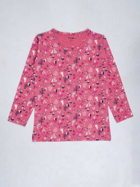 

Taatoom Girls Pink Printed Pure Cotton Night suit