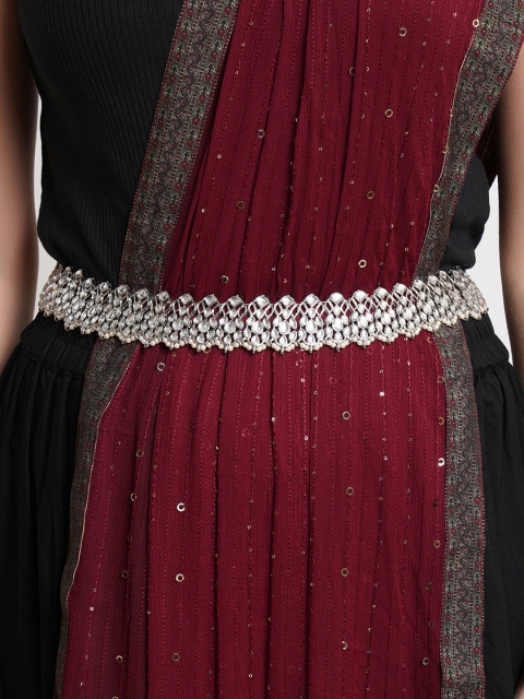 

KARATCART Silver-Toned Kundan Studded & Pearls Beaded Kamarbandh