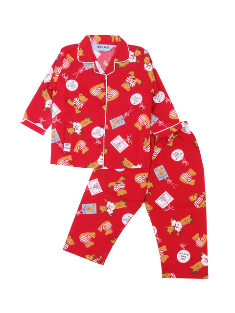 

Enfance Unisex Kids Red & Camel Brown Printed Night suit