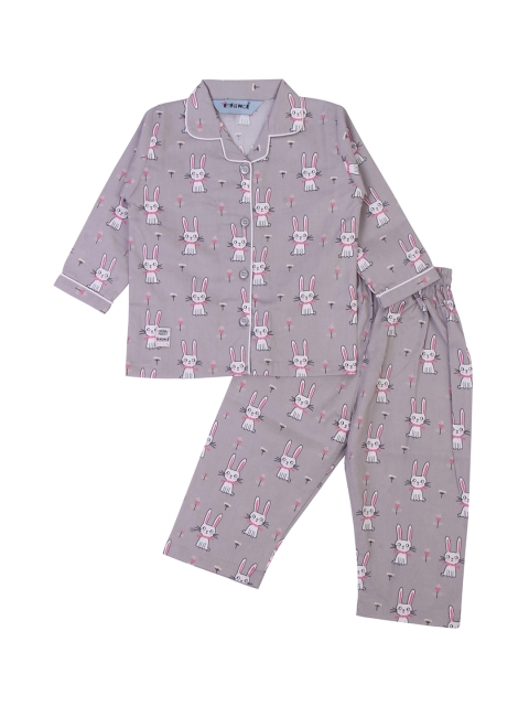 

Enfance Unisex Kids Grey & White Printed Night suit