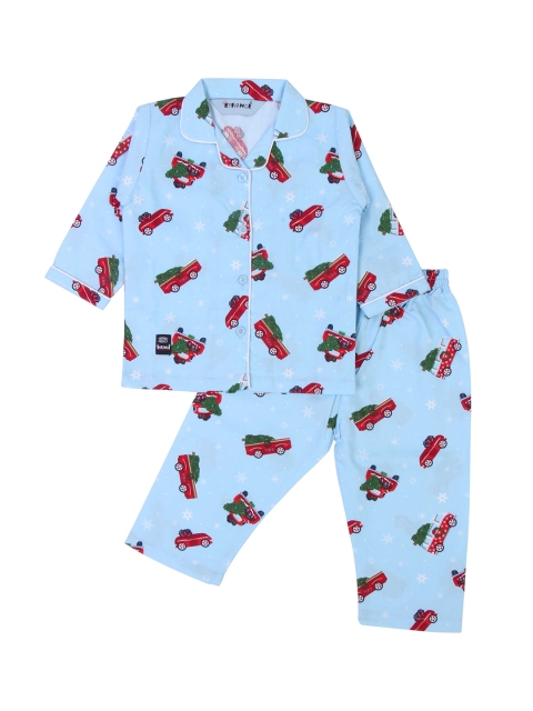 

Enfance Unisex Kids Blue & Red Printed Pure Cotton Night suit