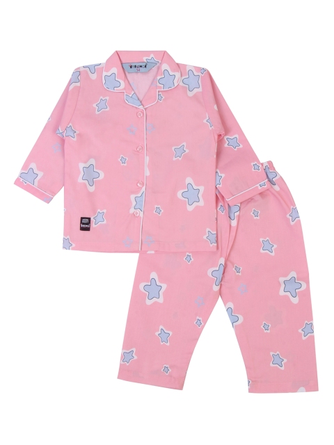 

Enfance Kids Pink & Grey Printed Cotton Night suit