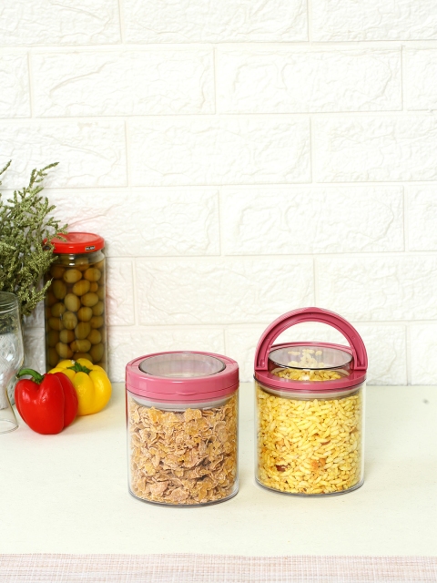 

JAYPEE PLUS Set of 2 Transparent Canisters I Kitchen Storage, Pink