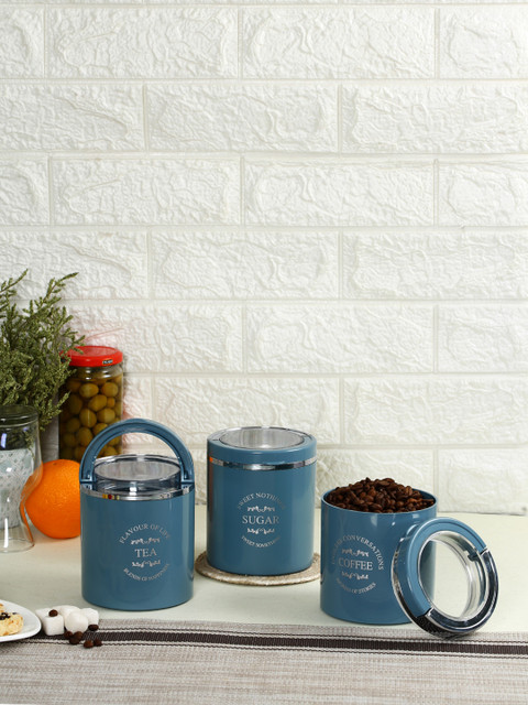 

JAYPEE PLUS Set Of 3 Blue Printed Plastic Storage Jar with Lid