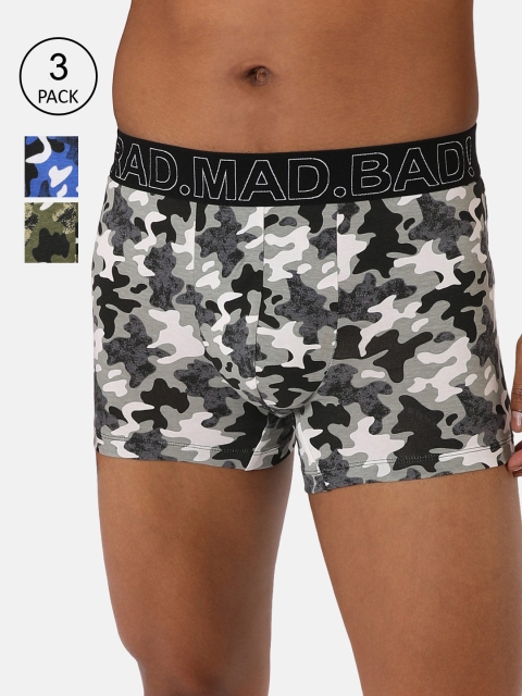 

RAD.MAD.BAD Men Pack of 3 Camouflage Printed Trunks, Green