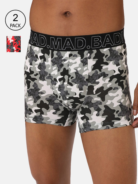 

RAD MAD BAD Men Pack of 2 Camouflage Printed Trunks, Red