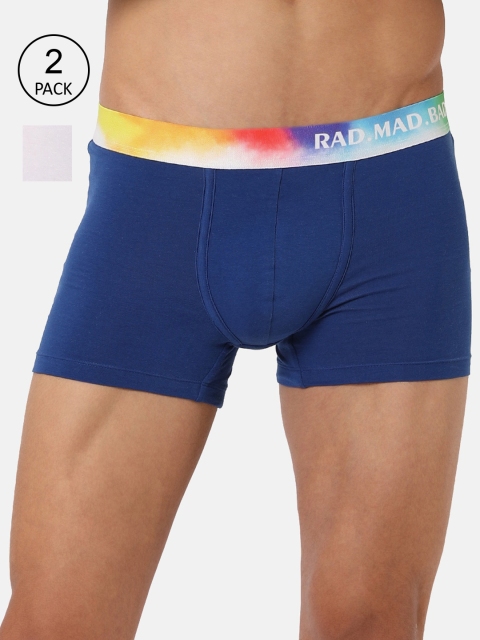 

RAD.MAD.BAD Men Pack of 2 Blue & White Solid Trunks