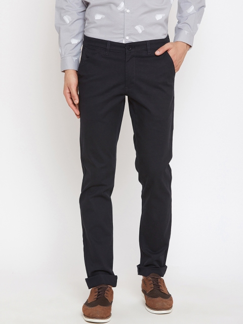 

Canary London Men Navy Blue Smart Slim Fit Wrinkle Free Trousers