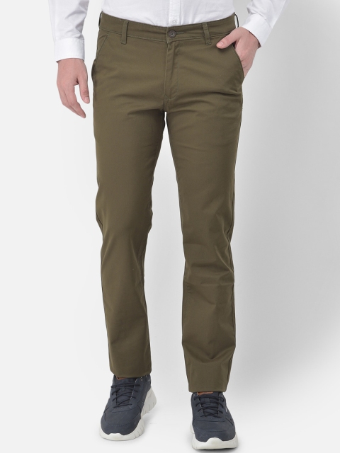 

Canary London Men Olive Green Smart Slim Fit Wrinkle Free Trousers