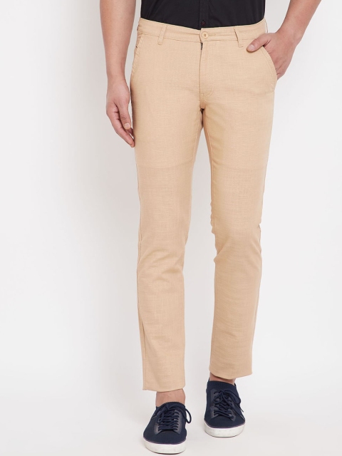 

Canary London Men Khaki Textured Smart Slim Fit Wrinkle Free Cotton Trousers