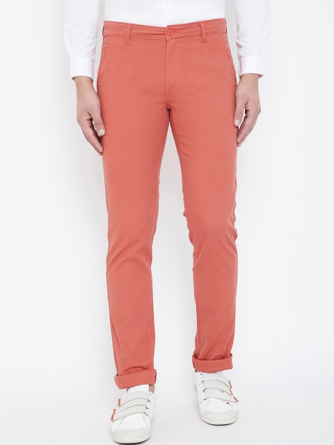 

Canary London Men Rust Textured Smart Slim Fit Wrinkle Free Chinos Trousers