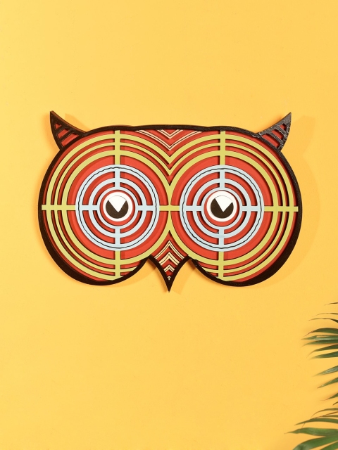 

AAKRITI ART CREATIONS Red & Yellow Textured Owl's Eye Wall Dcor Mask Wall Decor