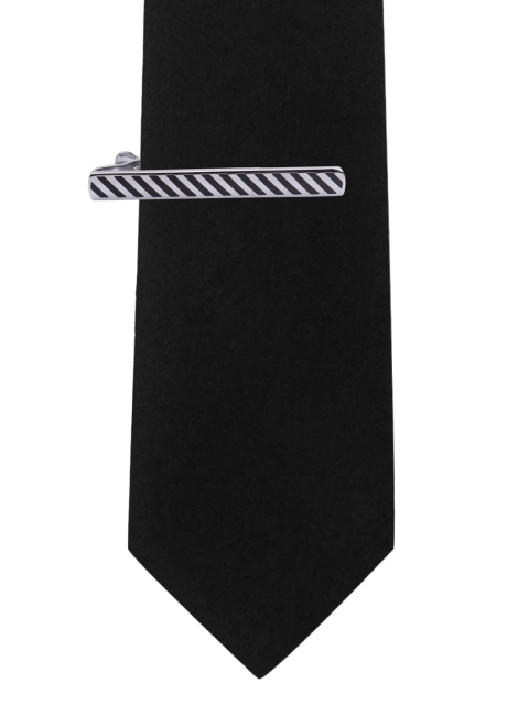 

The Tie Hub Men Silver-Toned & Black Slant Lines Brooch