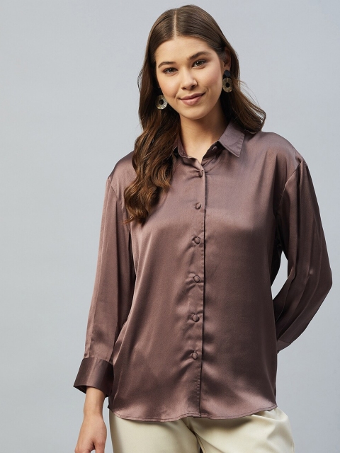 

DELAN Women Brown Solid Relaxed Casual Shirt