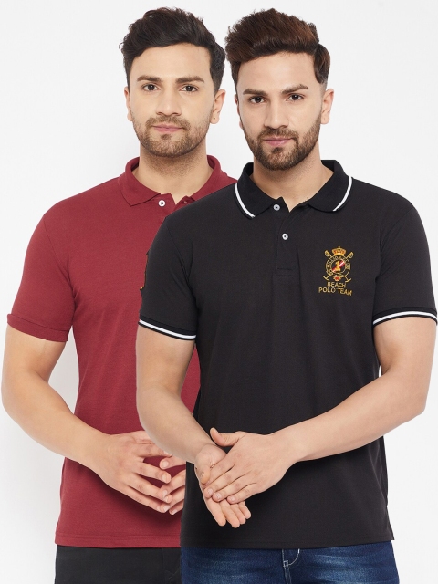 

THE MILLION CLUB Men Blue Polo Collar Applique T-shirt