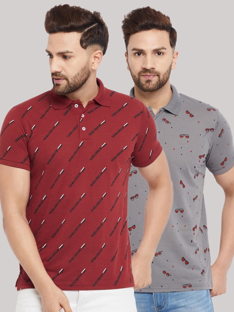

THE MILLION CLUB Men Maroon Printed Polo Collar Extended Sleeves T-shirt