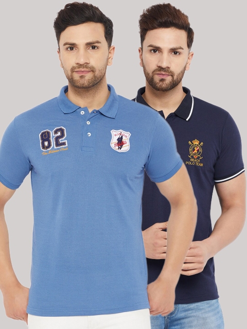 

THE MILLION CLUB Men Blue Polo Collar Applique T-shirt
